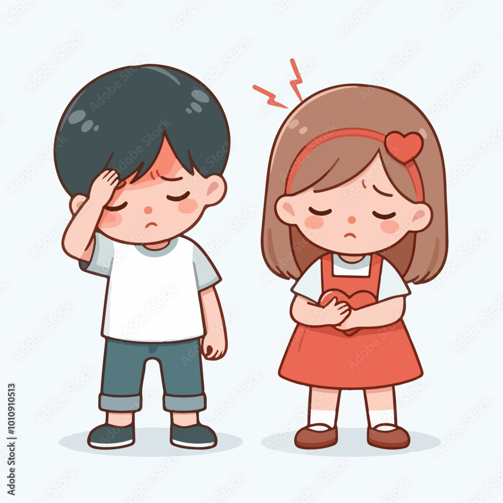children with headaches flat illustration children with headaches flat illustration