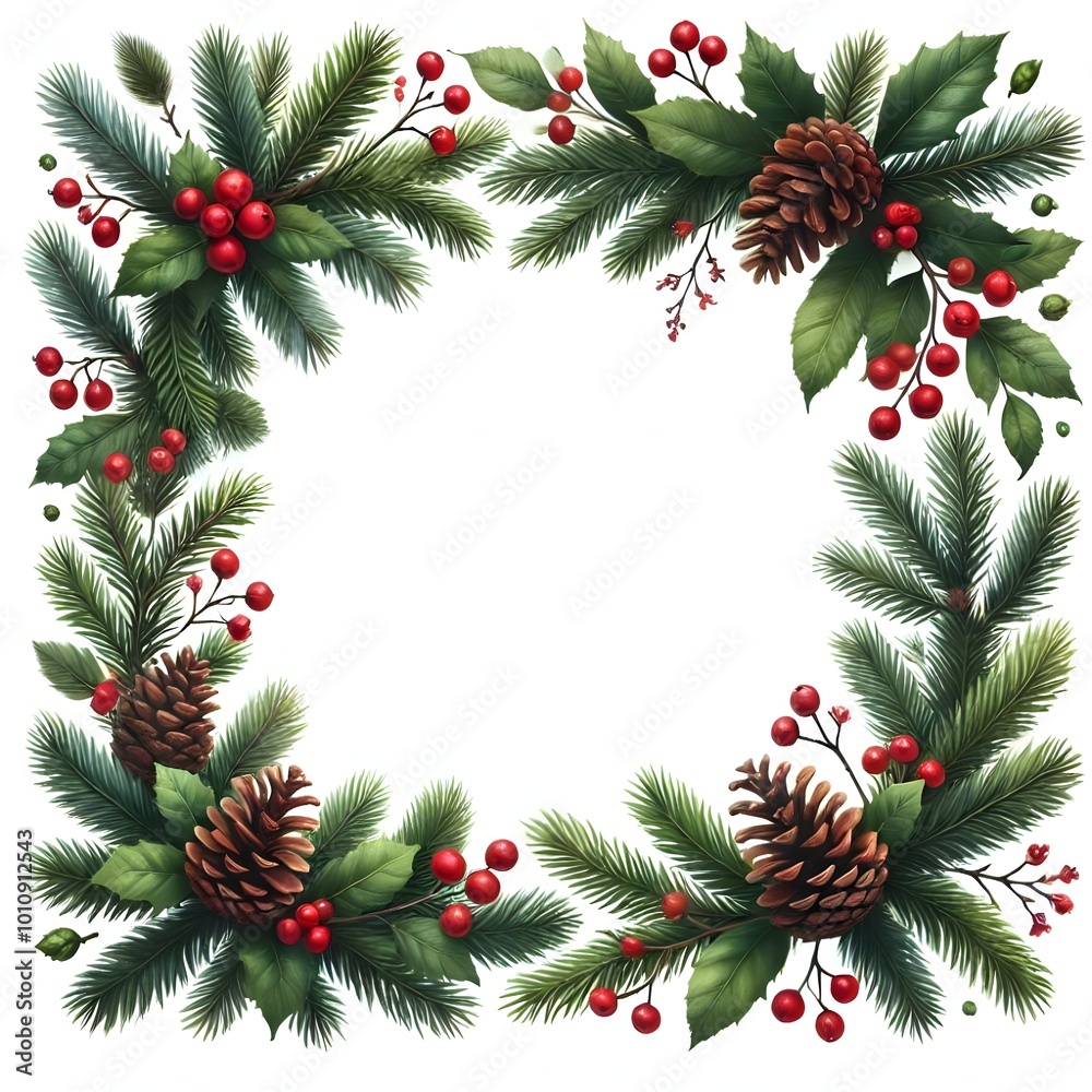christmas frame with fir branches and berries christmas frame with fir branches and berries