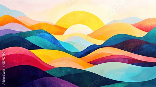 Vibrant Abstract Landscape with Colorful Waves