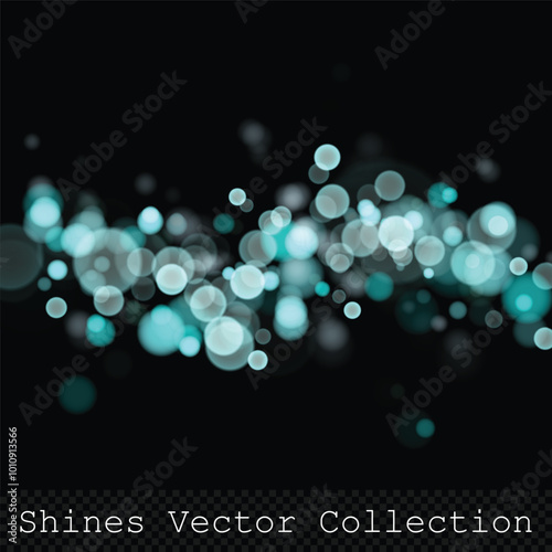 Stylish mix of turquoise, blue, green and indigo bokeh lights on transparent background