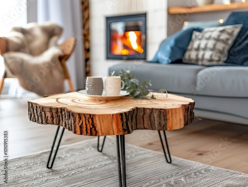 Rustic Wooden Coffee Table in a Cozy Living Room