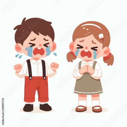 crying children flat illustration