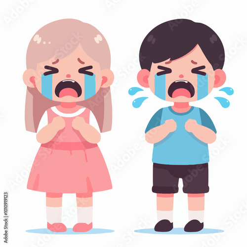 crying children flat illustration