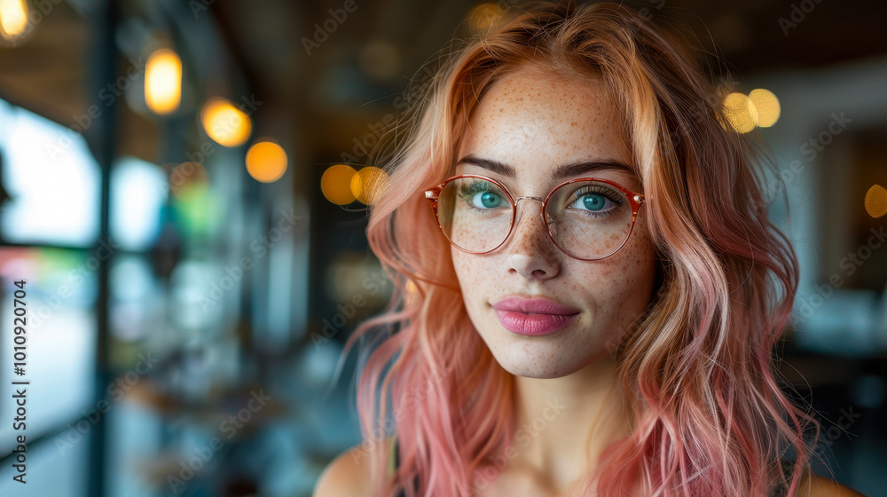 Confident Lesbian Businesswoman with Pink Hair and Glasses Looking Out Office Window, Promoting LGBTQ+ Inclusion and Diversity in Workplace Confident Lesbian Businesswoman with Pink Hair and Glasses Looking Out Office Window, Promoting LGBTQ+ Inclusion and Diversity in Workplace