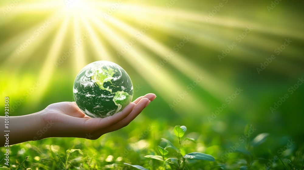 A hand cradles a glowing Earth, surrounded by lush greenery and illuminated by golden rays, symbolizing environmental care and hope for a sustainable future. A hand cradles a glowing Earth, surrounded by lush greenery and illuminated by golden rays, symbolizing environmental care and hope for a sustainable future.