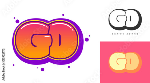 GO logo design for festival or party. Initial letter g and o in graffiti style. Creative modern lettering company name of font typography. Kids trendy logotype or identity.