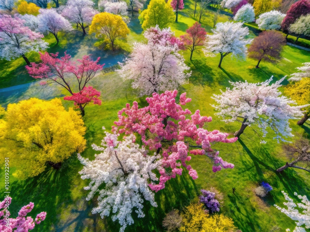 Obraz premium Tree branches burst with bright spring blooms, symbolizing the stunning revival of nature and the vibrant change of seasons, uplifting spirits everywhere.