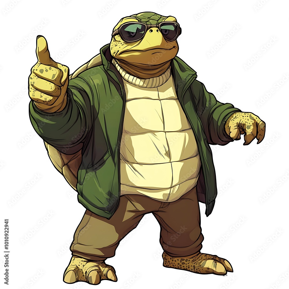 Obraz premium Cool Turtle Wearing Sunglasses Giving a Thumbs Up.