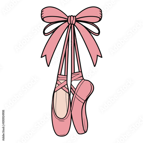 Pink Ballet Shoes Hanging from Bow Ribbon Illustration