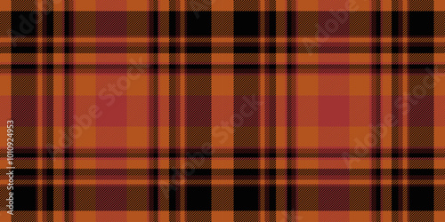 Choice textile tartan pattern, livingroom plaid seamless check. Amazing texture vector fabric background in orange and black colors.