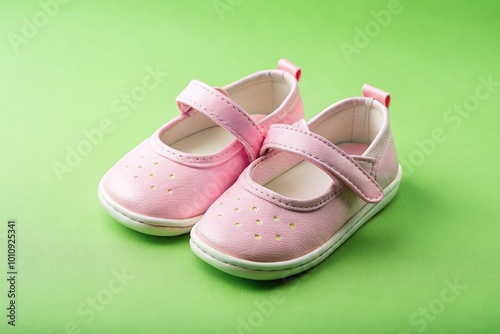 Charming pink toddler shoes displayed on a soft green background, perfect for children's fashion inspiration and playful styling ideas. Great for bright and fun outfits!