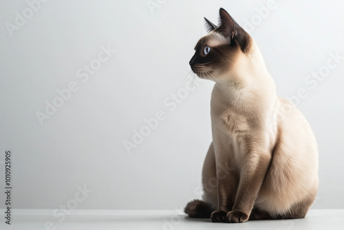 Siamese Cat Sitting Calmly
Side View of a Siamese Cat with a Calm Expression photo