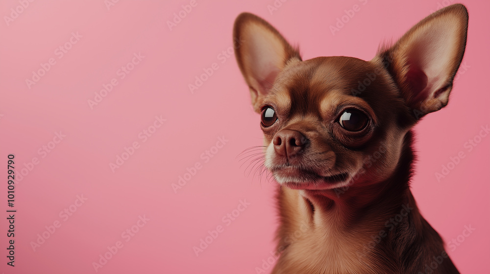 A small brown dog is sitting on a pink background A small brown dog is sitting on a pink background