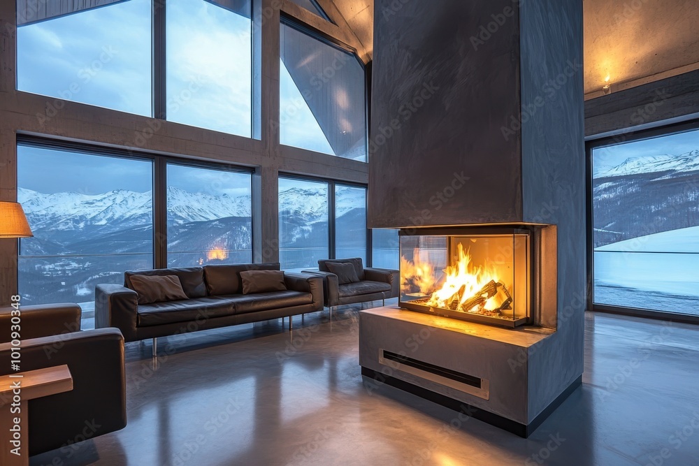 Fototapeta premium fireplace in the room with window view