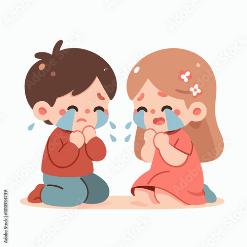 crying children flat illustration