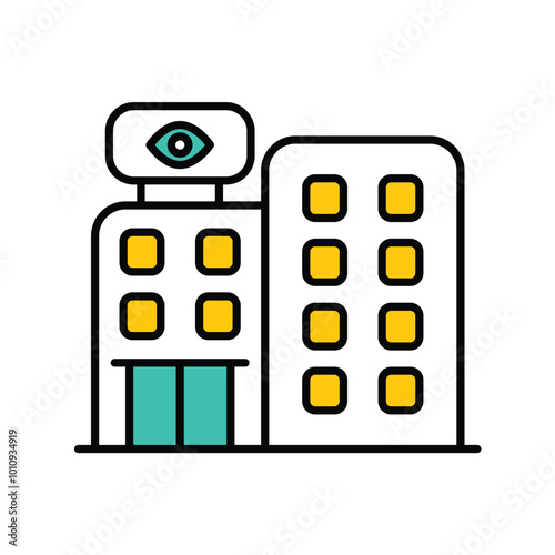 eye hospital color line icon with white background vector stock illustration