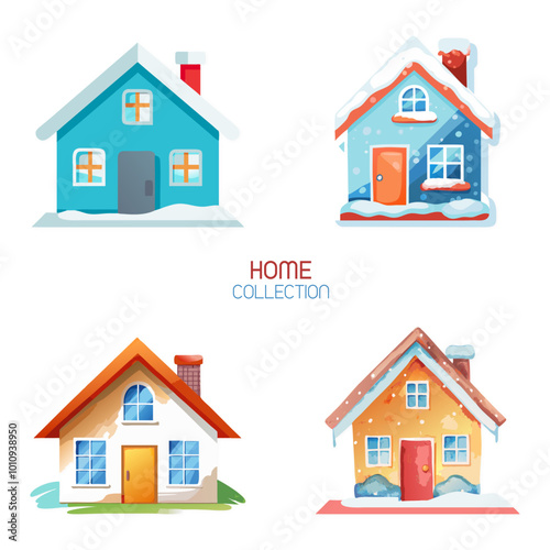 Collection Of Cottage Home Vector Illustration