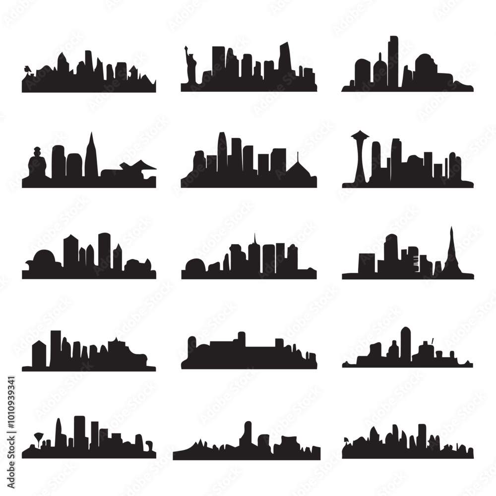 Fototapeta premium Black and White City Skyline Silhouettes for Design Inspiration