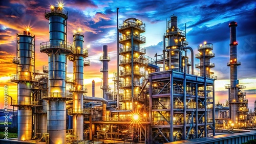 A detailed closeup of an oil and gas refinery showcases active equipment, intricate processes, and industrial efficiency, highlighting the complexity of energy production.