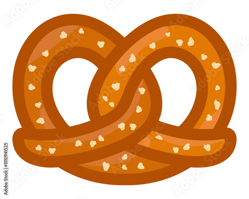 Brown pretzel with salt illustration. Bread knot icon. Pretzel logo.