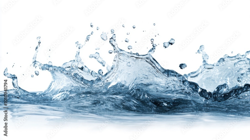 Splashing water isolated on white background. Close up blue water splash. Splashing water isolated on white background. Close up blue water splash.