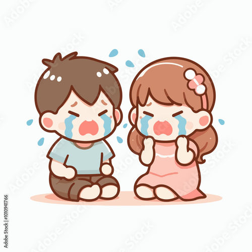 crying children flat illustration