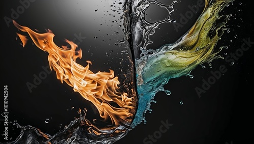 fire and water on black - opposite energy. photo