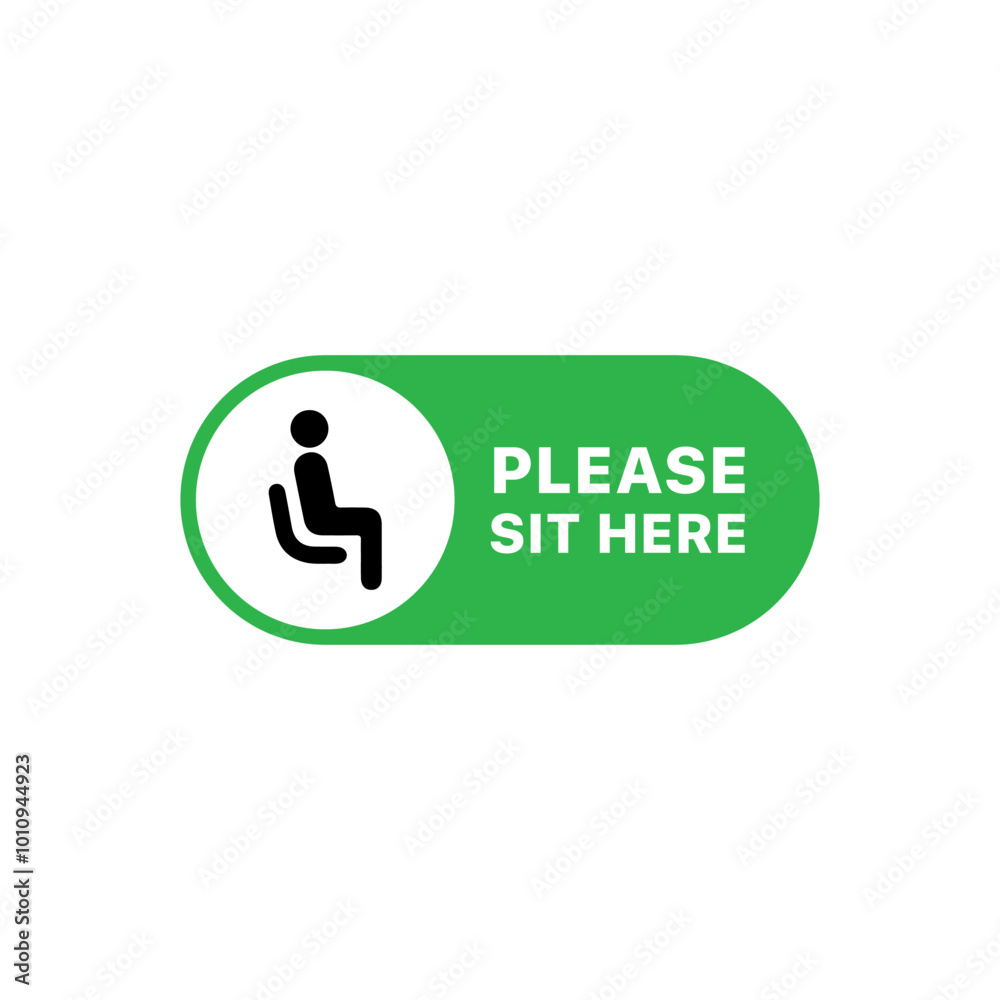 Please Sit Here Sign: Physical Distancing and Seating Guidance Allowed Seating Sticker: Designated Sitting Area Icon for Public Spaces and Transport