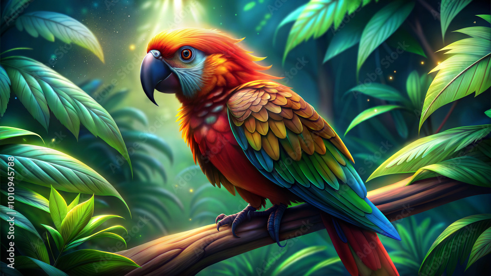 Colorful parrot sitting on a tree branch