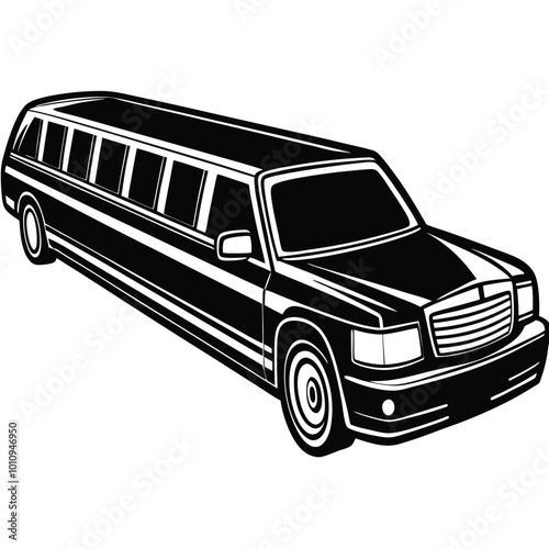 Black luxurious limousine vector silhouette illustration isolated on a white background. Premium people transportation concept.