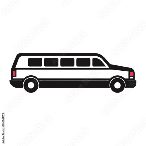 Black luxurious limousine vector silhouette illustration isolated on a white background. Premium people transportation concept.