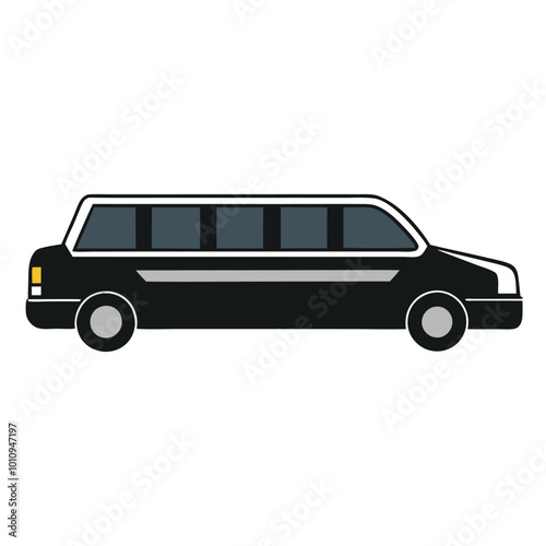 Black luxurious limousine vector silhouette illustration isolated on a white background. Premium people transportation concept.