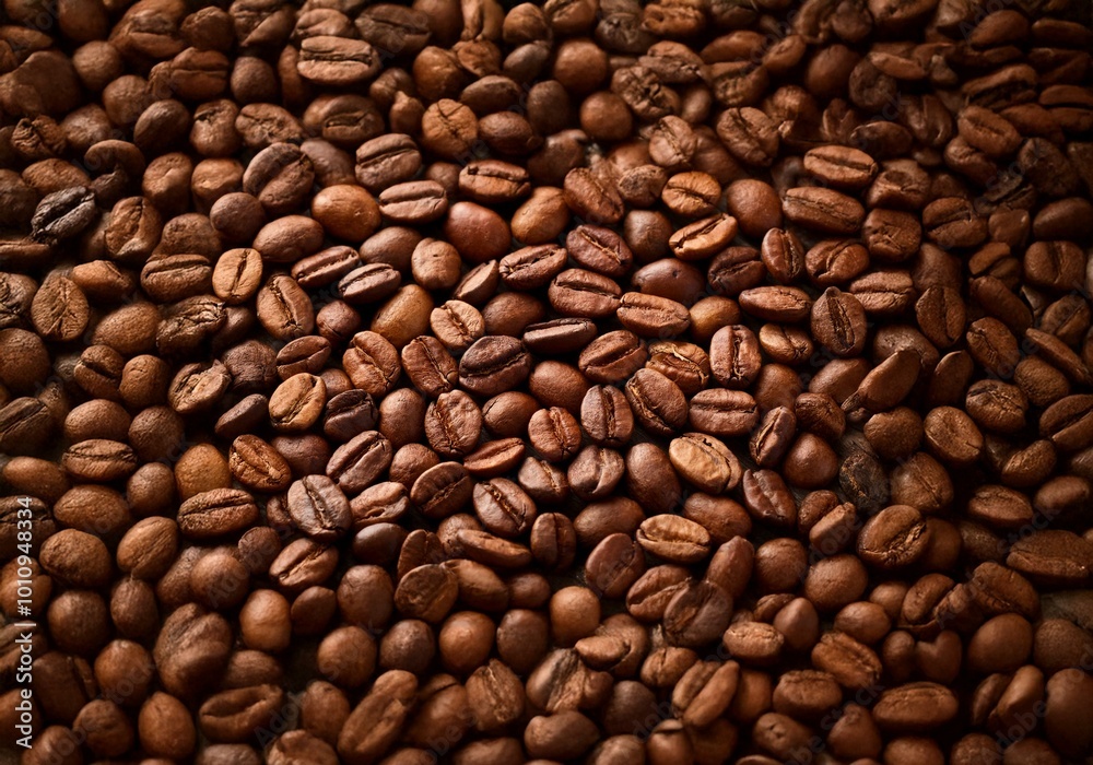 A close-up image of a heap of roasted coffee beans. A close-up image of a heap of roasted coffee beans.
