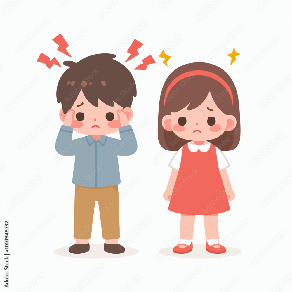 children with headaches flat illustration children with headaches flat illustration