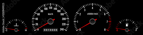 Car Dashboard. Car Panel Display. Car Speedometer Dashboard. Tachometer or Odometer Display. Vector Illustration.