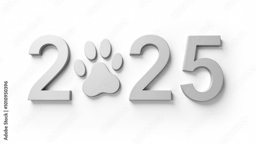The numbers 2025, instead of the number 0, an animal trail, on a transparent background. New Year's figures, New Year, Christmas. The numbers 2025, instead of the number 0, an animal trail, on a transparent background. New Year's figures, New Year, Christmas.