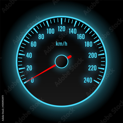 Car Speedometer Dashboard. Car Speed Meter Gauge. Tachometer or Odometer Display. Vector Illustration.