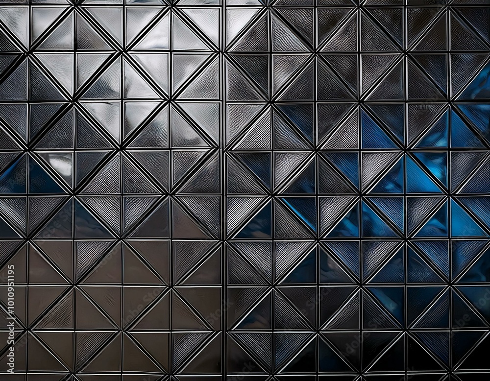 Polished, Semigloss Wall background with tiles. Triangular, tile Wallpaper with 3D, Black blocks. 3D Render Polished, Semigloss Wall background with tiles. Triangular, tile Wallpaper with 3D, Black blocks. 3D Render