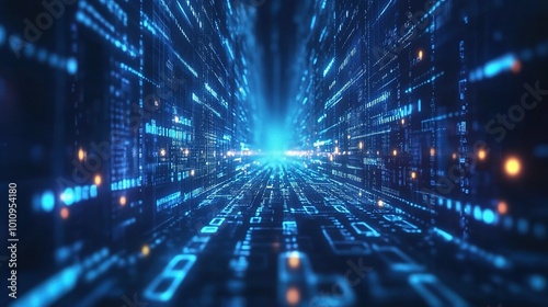 Abstract Digital Data Flow in Blue Light