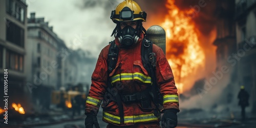 Firefighter Approaching Burning House with Intense Flames and Smoke