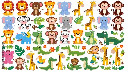Wallpaper Mural set of funny cartoon animals Torontodigital.ca