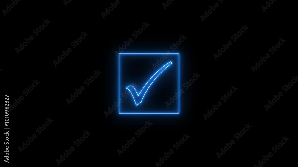 Check mark icon and tick mark icon animation.glowing neon check mark icon. Check mark icon and tick mark icon animation.glowing neon check mark icon.