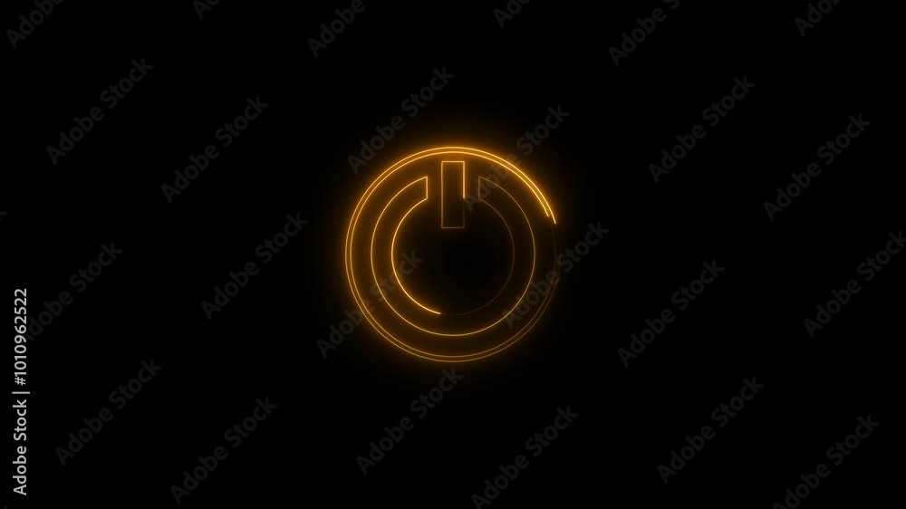 Glowing neon line Power on off button icon isolated on black background. screen turn on off close animated Glowing neon line Power on off button icon isolated on black background. screen turn on off close animated