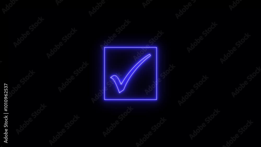 Check mark icon and tick mark icon animation.glowing neon check mark icon. Check mark icon and tick mark icon animation.glowing neon check mark icon.
