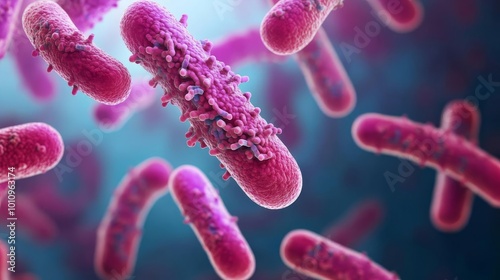 Bacterial conjugation, genetic material exchange through pili, 3D illustration