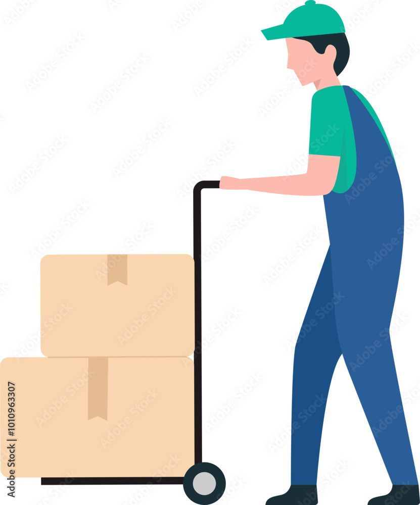 Warehouse Staff Using Hand Trolley for Box Transportation Warehouse Staff Using Hand Trolley for Box Transportation