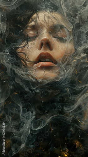 Dreamy Portrait of a Woman Surrounded by Smoke