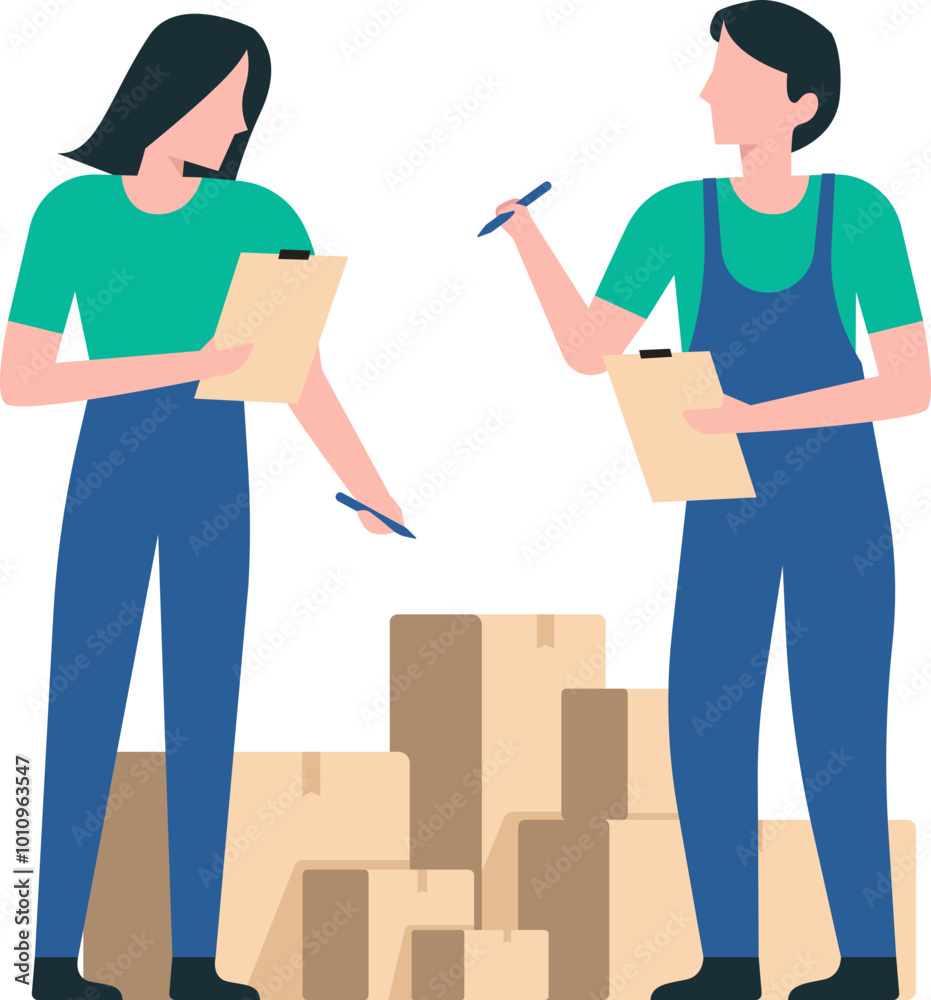 Efficient Warehouse Team Managing Stock and Handling Boxes. Logistics Workers Checking Products. Efficient Warehouse Team Managing Stock and Handling Boxes. Logistics Workers Checking Products.