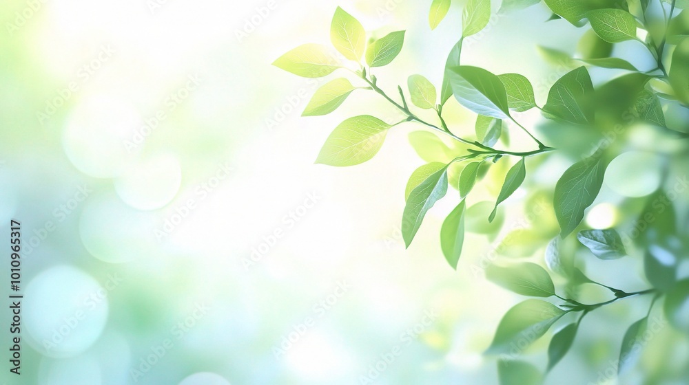 Fresh Green Leaves Against a Light Background Fresh Green Leaves Against a Light Background
