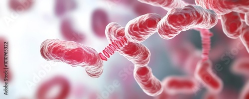 Bacterial pilus extending from cell, gene transfer mechanism, 3D illustration photo